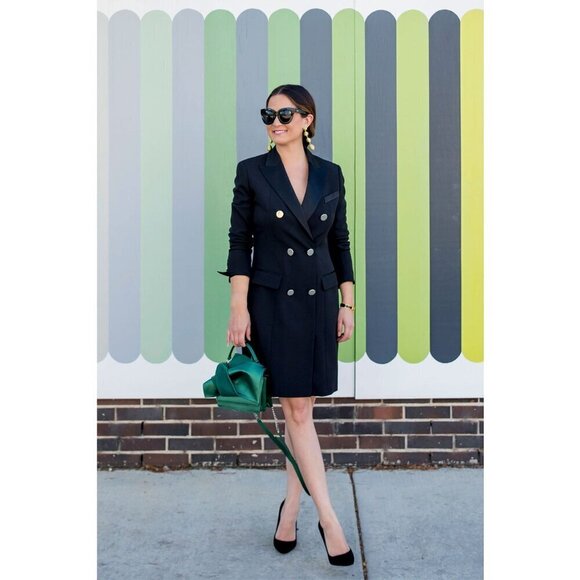 💕ANNE KLEIN💕 Double Breasted Tuxedo Blazer Dress ~ Black 12 - Picture 9 of 16